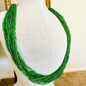 Vintage Green Torsade Bead Necklace